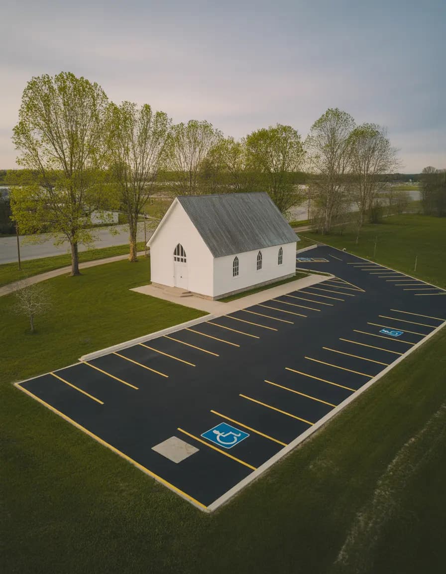 Church parking lot aerial view - Steward Seal Coating